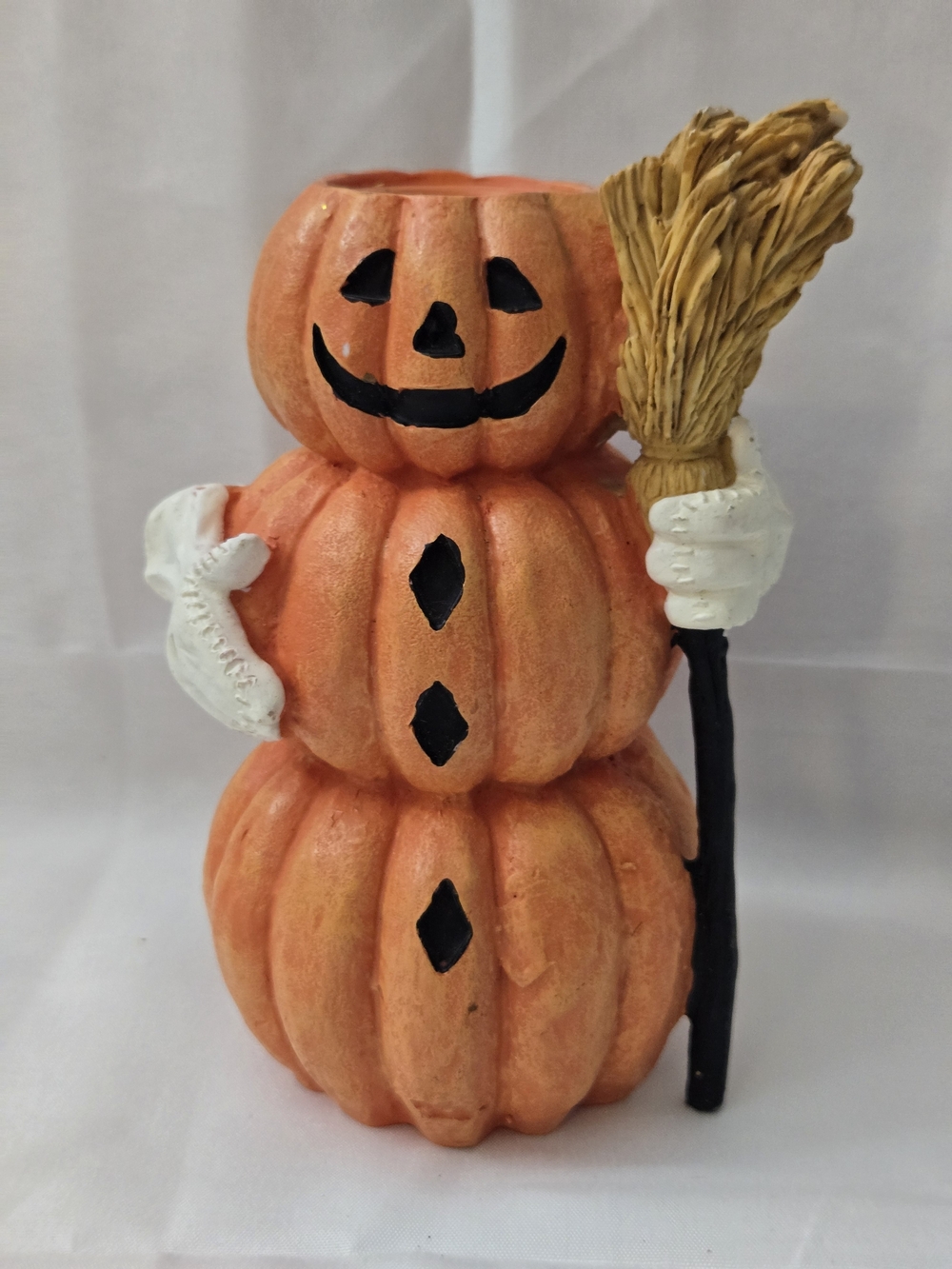 Source Unknown Orange Pumpkin Stack Lantern with White Glove and Broom